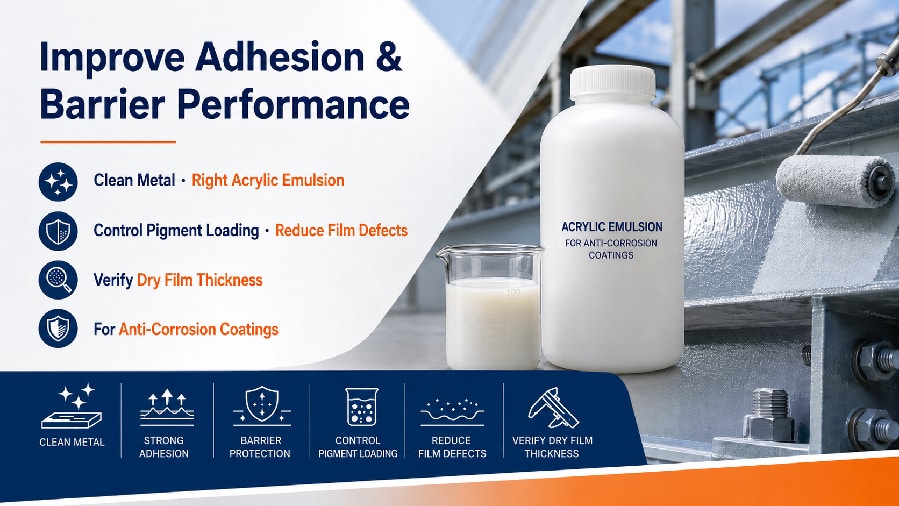 Improving Adhesion and Barrier Performance in Acrylic Emulsion Anti-Corrosion Coatings
