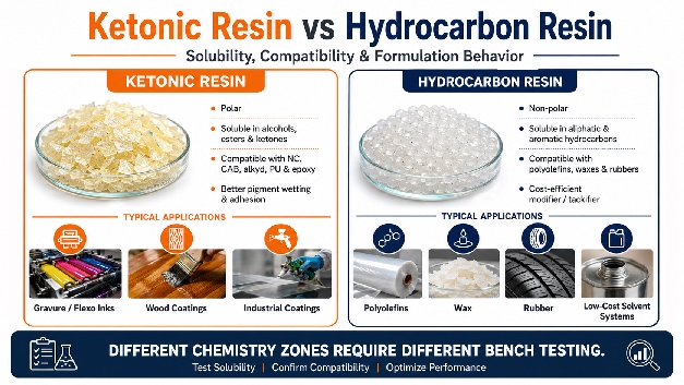 Ketonic Resin vs Hydrocarbon Resin — Solubility, Compatibility and Formulation Behavior